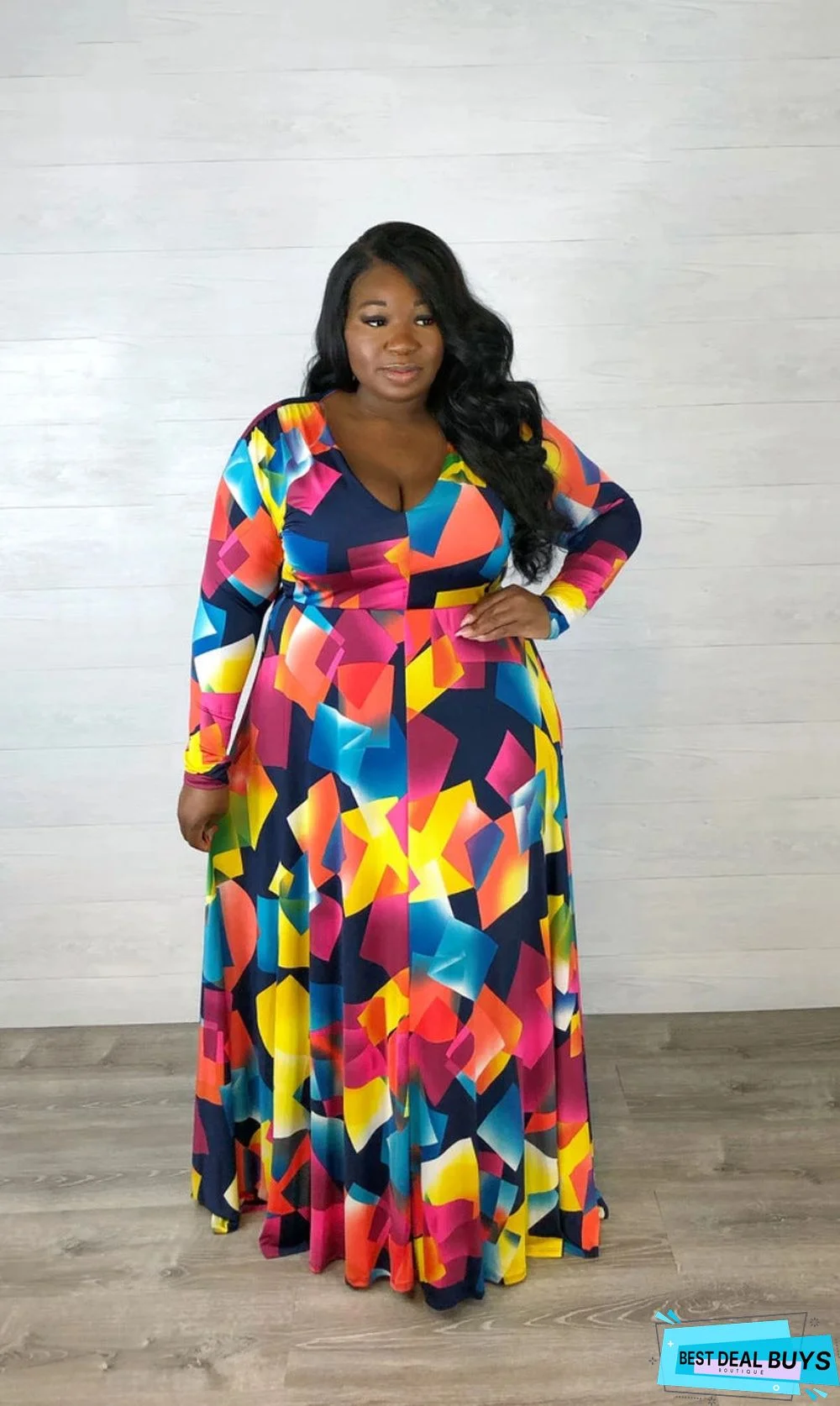 Classic Color Printing Temperament Sexy V Collar Dress