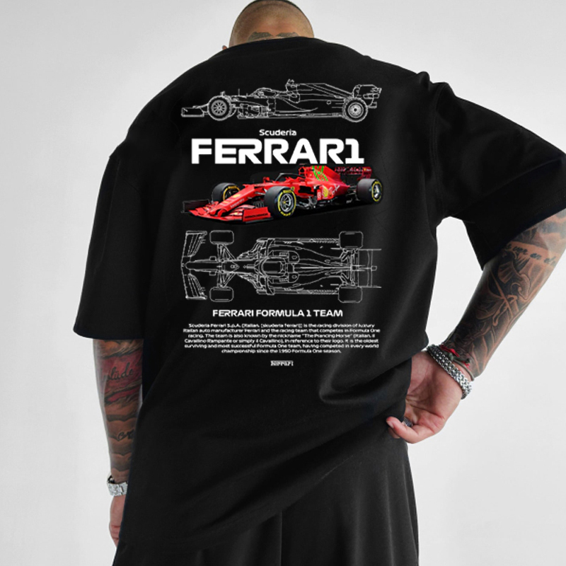 Men's Black Loose Casual Racing Style Short-sleeved T-shirt / TECHWEAR CLUB / Techwear