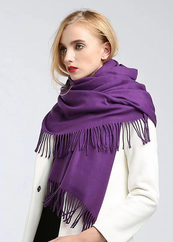 VCSHOES Purple Tasseled Thick Warm Faux Cashmere Scarf