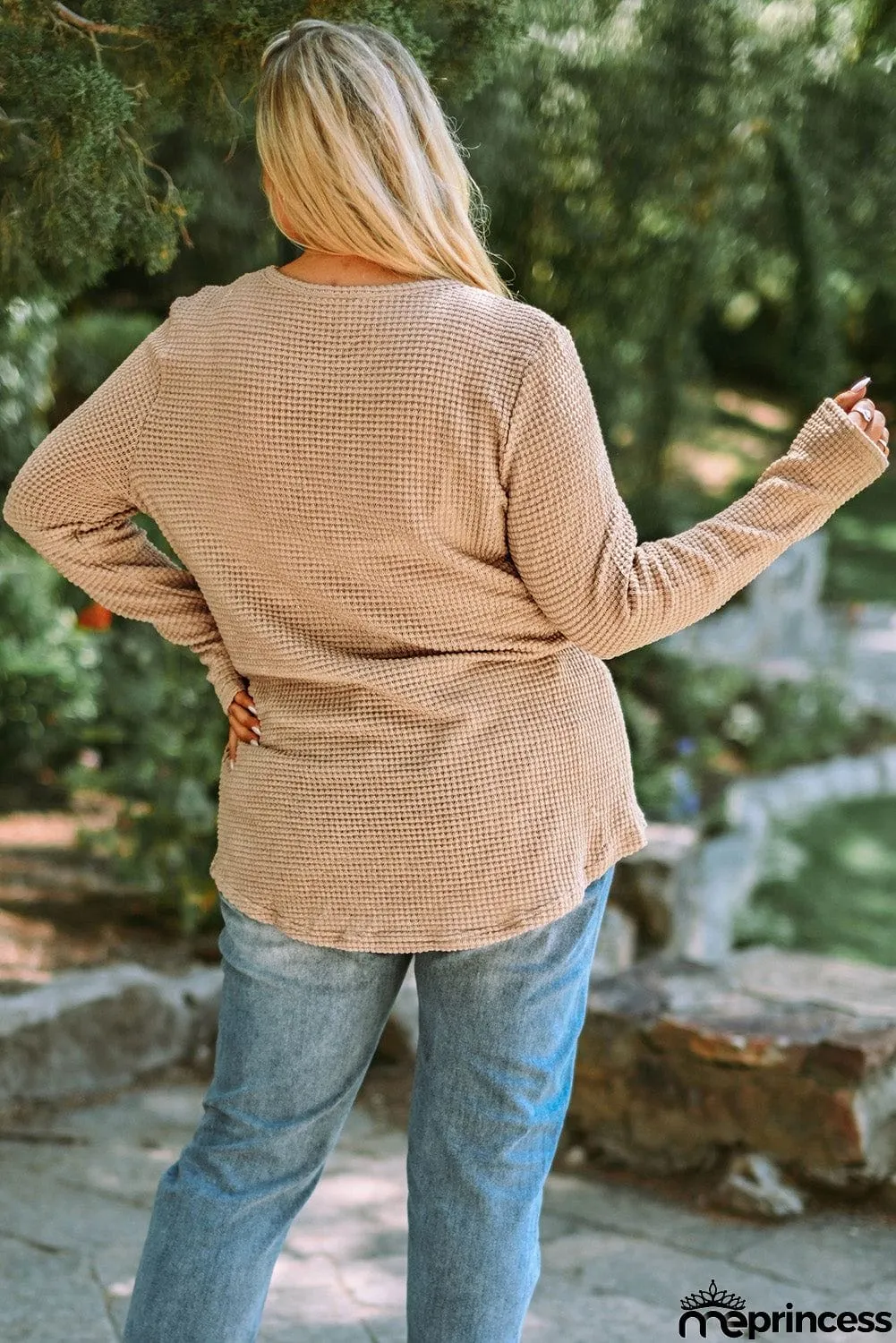 Plus Size Waffle-Knit Spliced Lace Top
