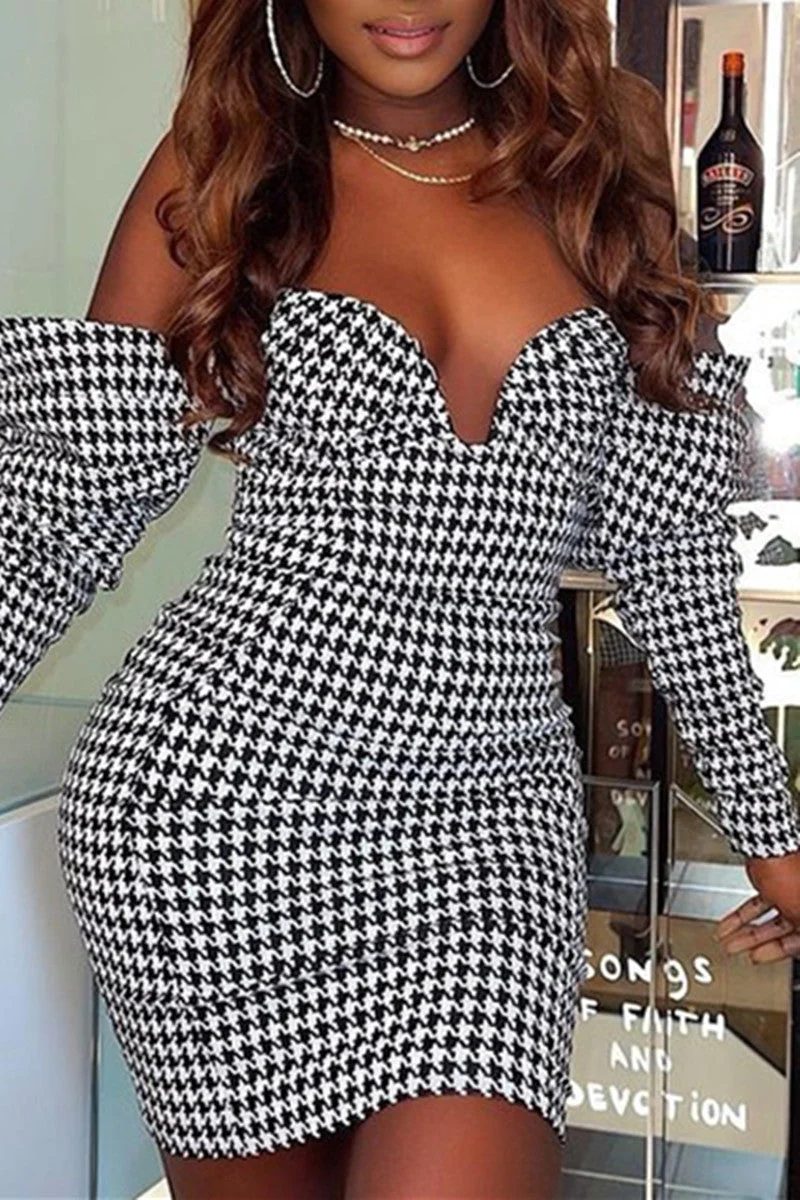 Fashion Sexy Print Backless Off the Shoulder Long Sleeve Dresses