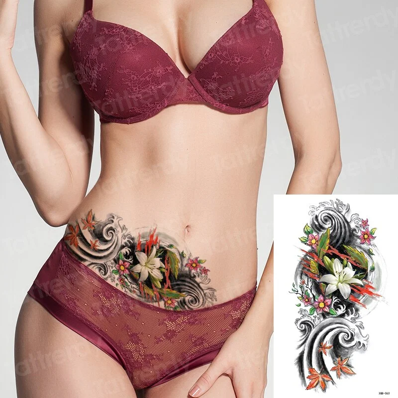 temporary fashion tattoos rose flower leaves sexy girl model tattoos for women temporary tattoo sticker roses body art tatoo