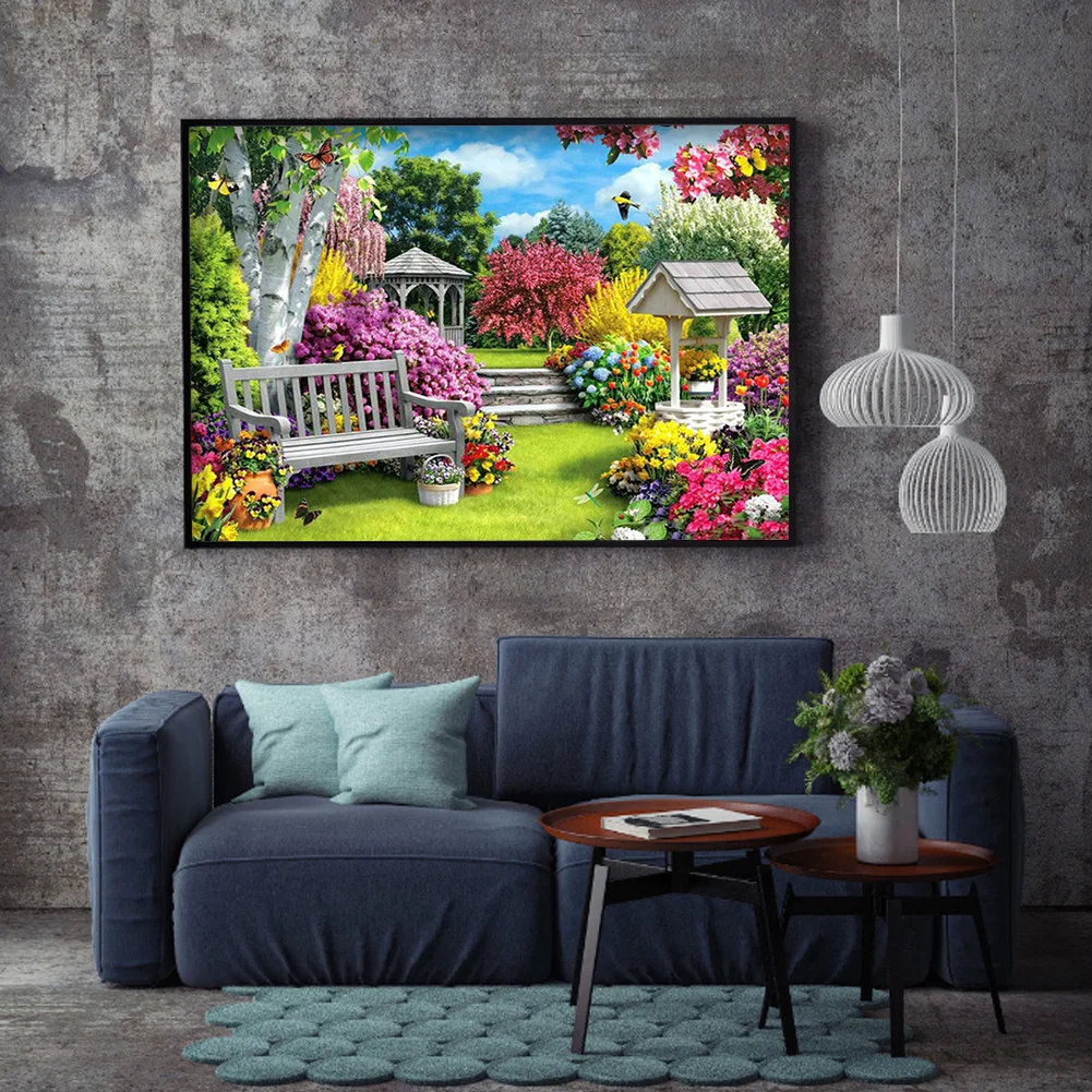 14CT Full Stamped Cross Stitch - Garden View(Canvas|40*50CM)