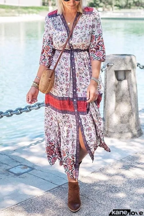 Floral Print Button Maxi Dress