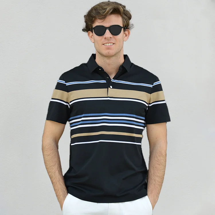 Cotton Silk Luxury-Touch Striped Short Sleeves Polo QueenFunky