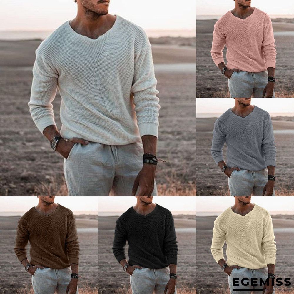 Long Sleeve Round Neck White Slim Fit Men's Sweater | EGEMISS