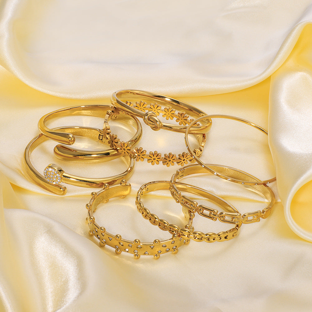 Stainless Steel 18K Gold Plated Bracelet Geometric Buckle Open Bracelet Inlaid With Rhinestones Bracelet