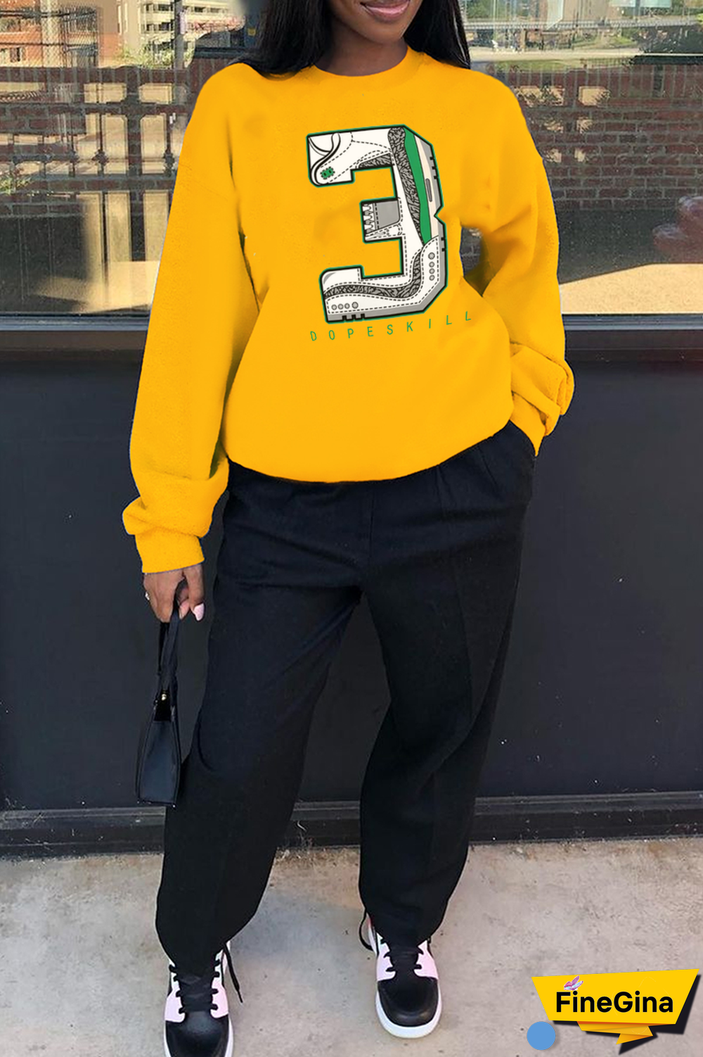 Black Casual Daily Print Patchwork O Neck Tops