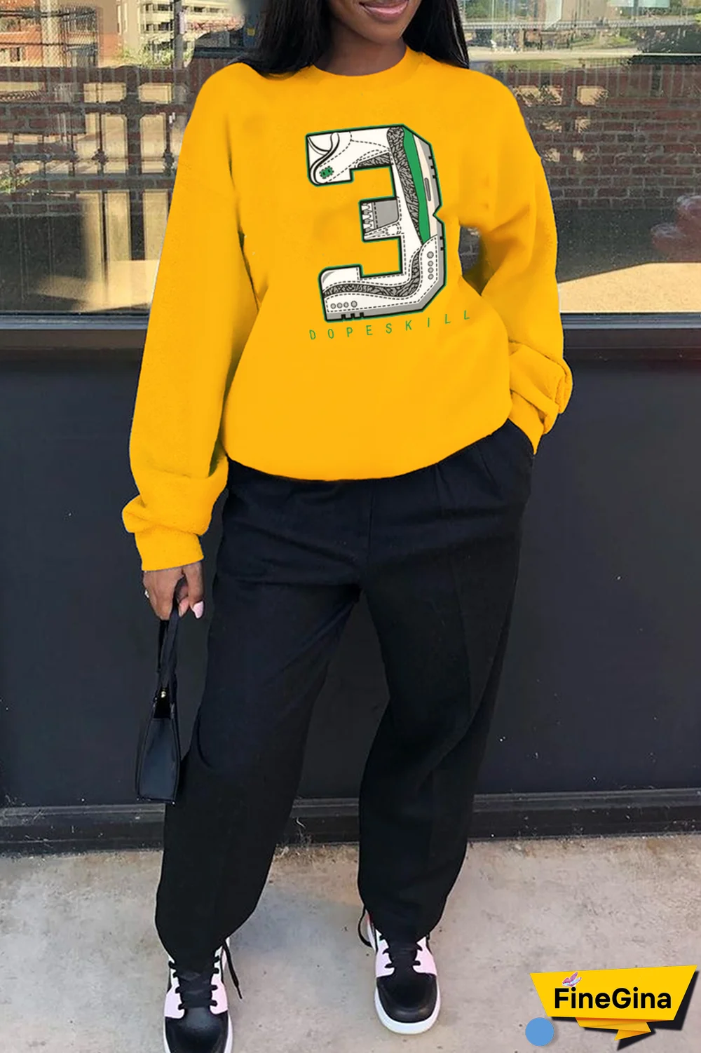 Black Casual Daily Print Patchwork O Neck Tops