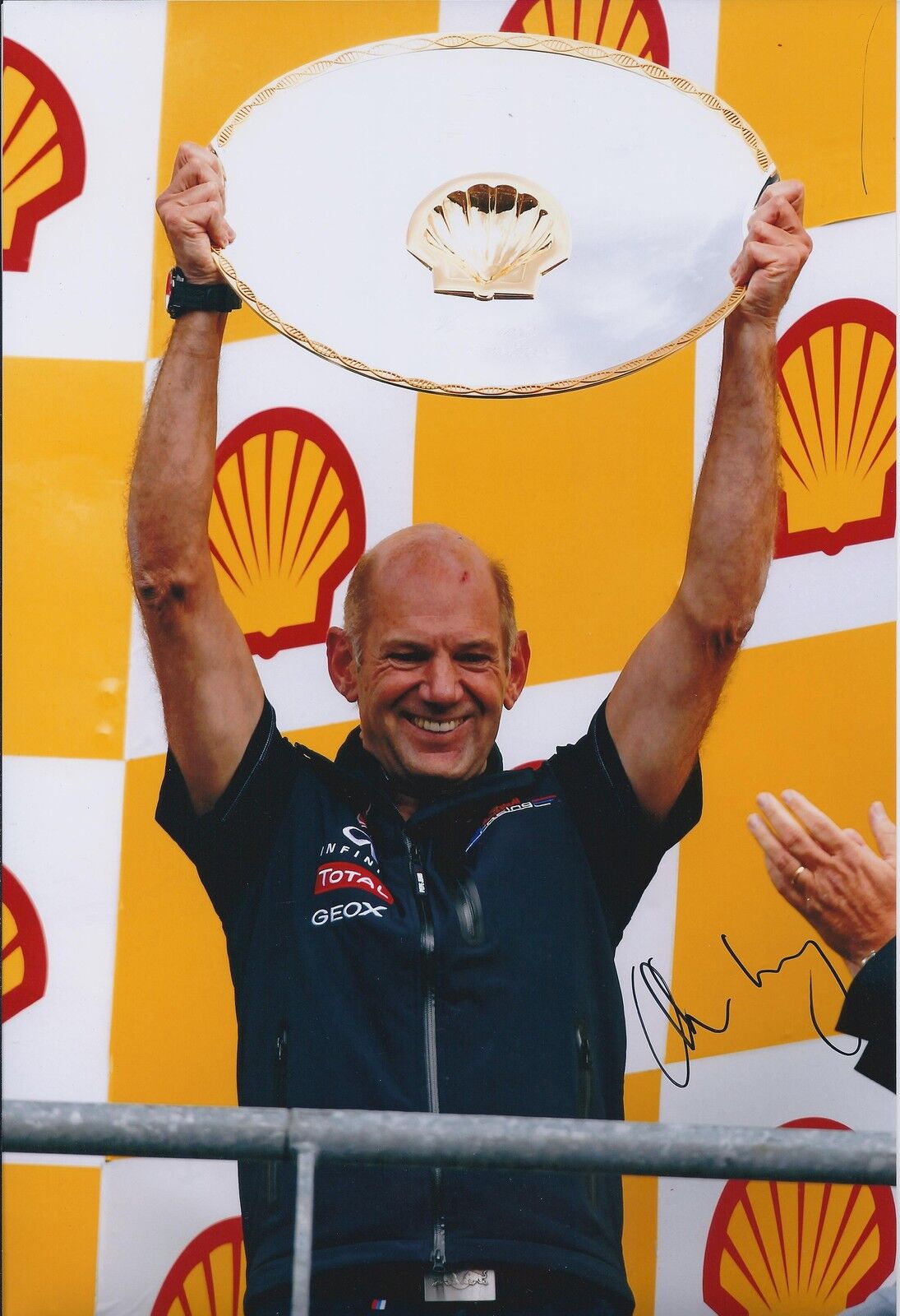 Adrian NEWEY SIGNED 12x8 Photo Poster painting Red BULL Winners Shield AFTAL Autograph COA