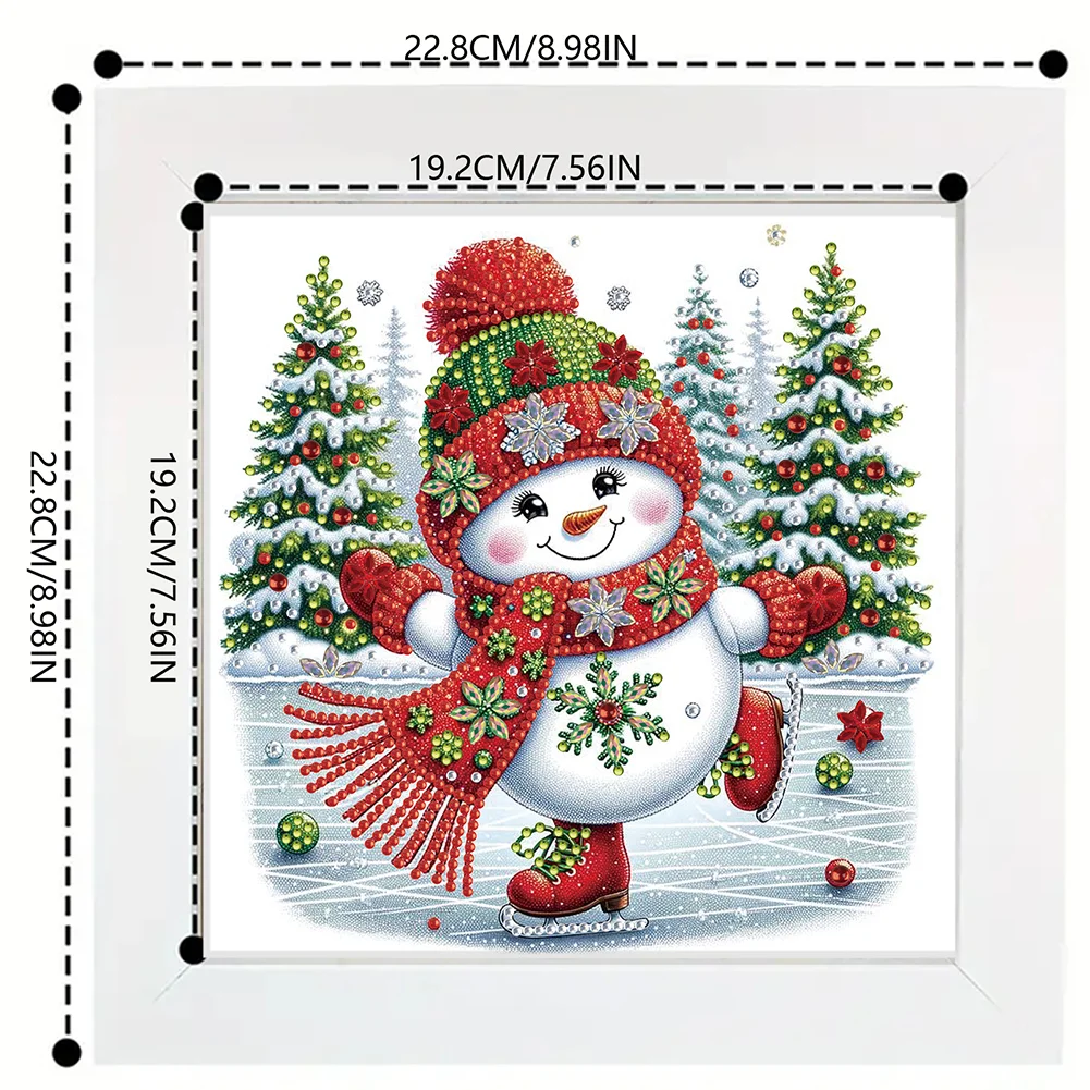 5D DIY Partial Special Shaped Drill Diamond Painting Xmas Snowman Home Kit 19.2x19.2cm【With Frame】