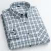 Pure cotton plaid casual square collar pocket long sleeve shirt