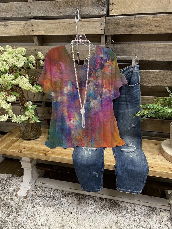 Ruffled Crew Neck A-Line Lady Shirt & Top