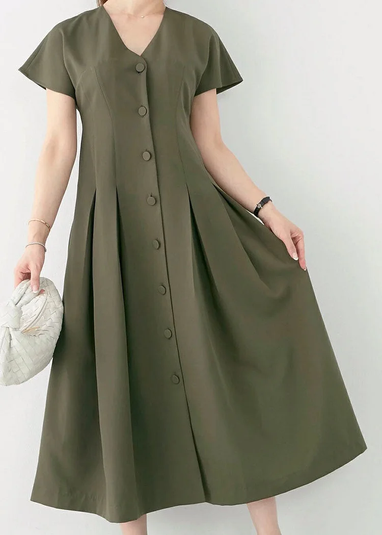 Bohemian Green V Neck Patchwork Wrinkled Cotton Dress Summer