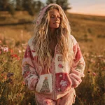 Women's Patchwork Floral Christmas Tree Print Plush Hoodie - Image 3