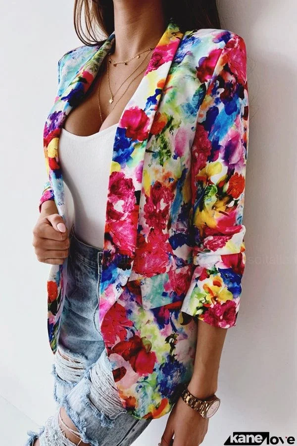 Free and True Floral Lapel Leisure Suit Blazer