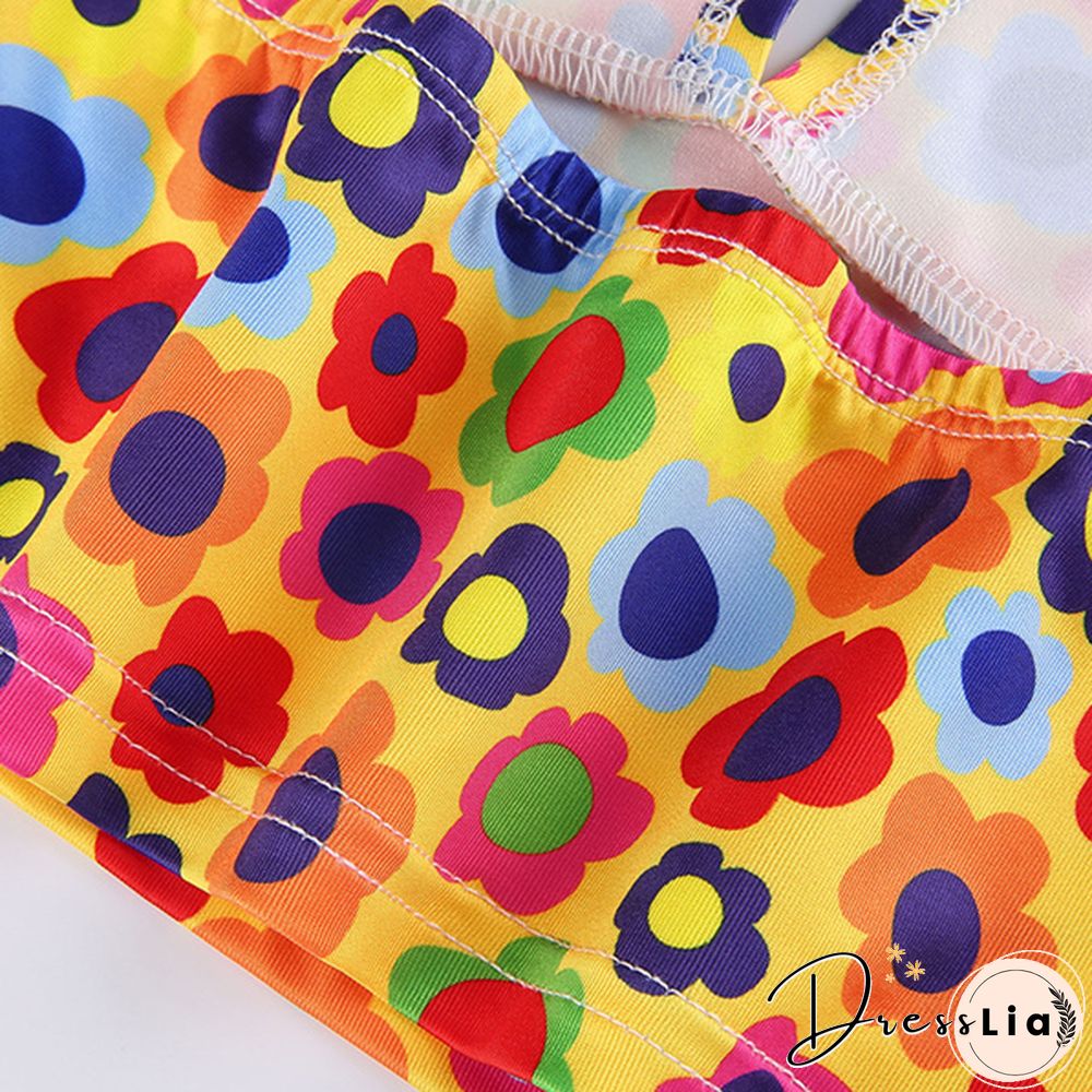 Women Halter Deep V Neck Sleeveless Crop Top Summer Holiday Fashion Floral Print Camisole Backless Vest