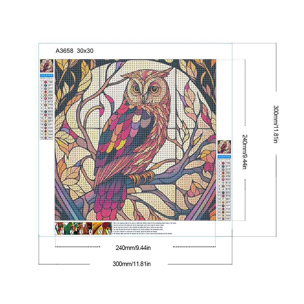 Diamond Painting - Full Round Drill - Stained Glass Owl(Canvas|30*30cm)