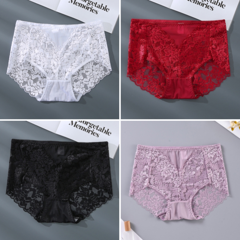 Guraa 4PCS Lace High Waist Panties Seamless Fashion Women's Underwear Erotic Sexy Female Briefs Breathable Comfortable Ladies Lingerie