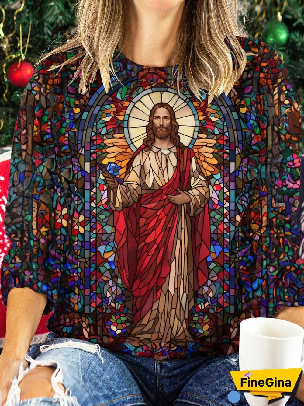 Stained Glass Jesus Christ Long Sleeve Top