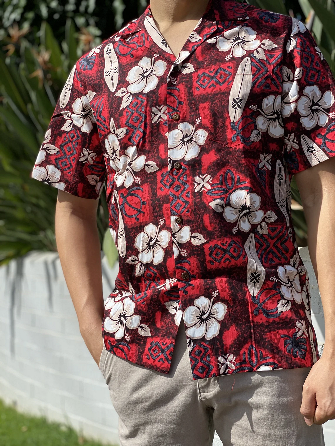 Hibiscus Flower and Surf Board Hawaiian Aloha Shirt