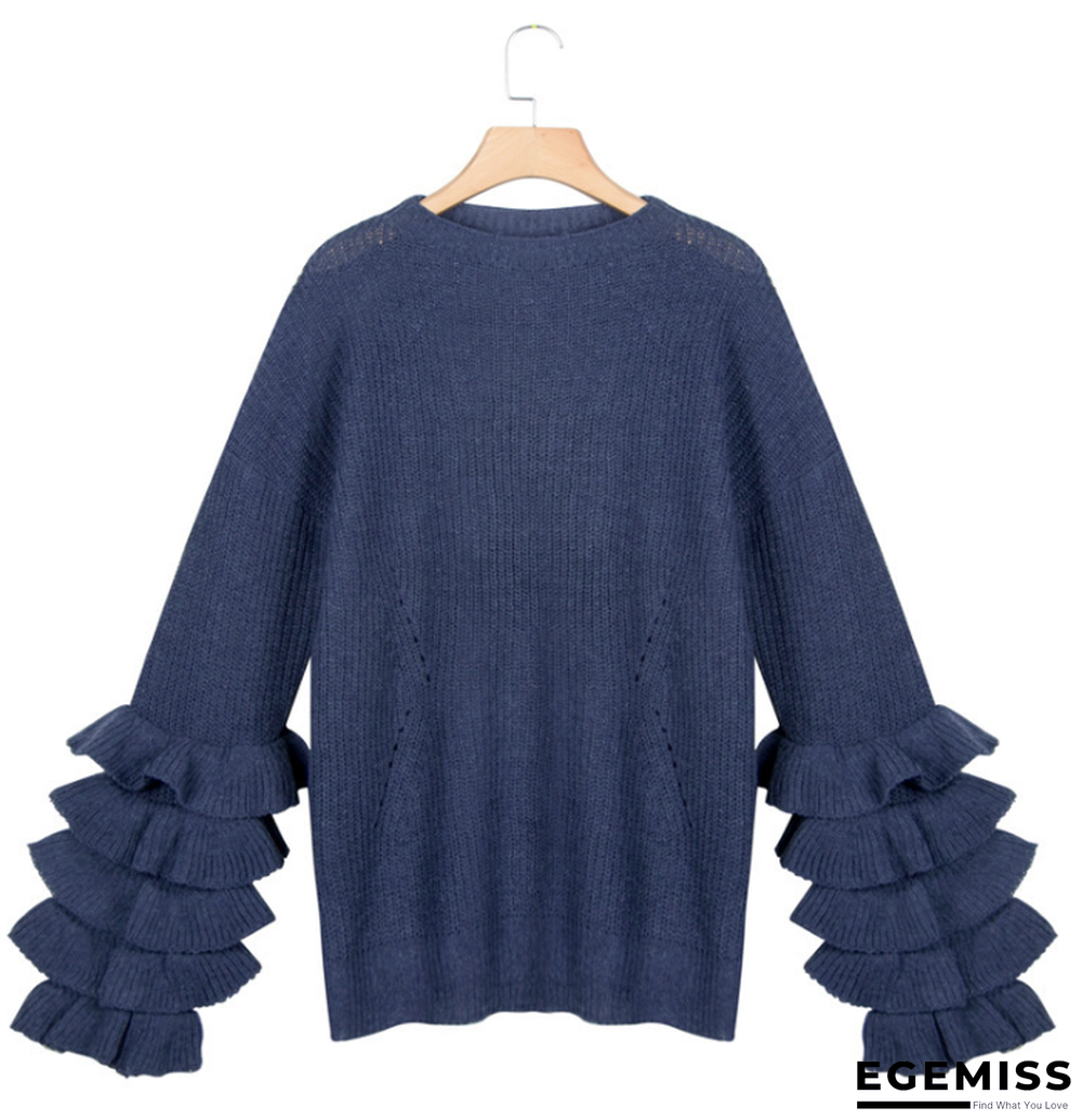 Fashionable Petal Sleeve Sweater Casual Solid Color Sweater | EGEMISS