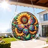(25cm)DIY Acrylic Jigsaw Puzzle Window Hanging with Hanging Chain DIY Stained Glass Decoration Round Window Puzzle Decor for DIY Craft Project (Butterfly with Sunflowers)