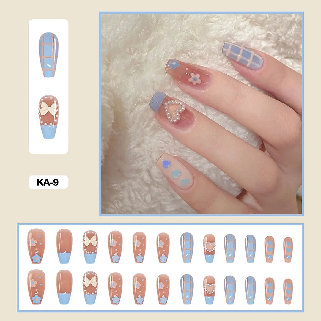 Butterfly Lovely Girl Nail Art Wearable Press On Fake Nails Tips With Glue And Sticker 24pcs/box With Wearing Tools As Gift-Nail Inspo