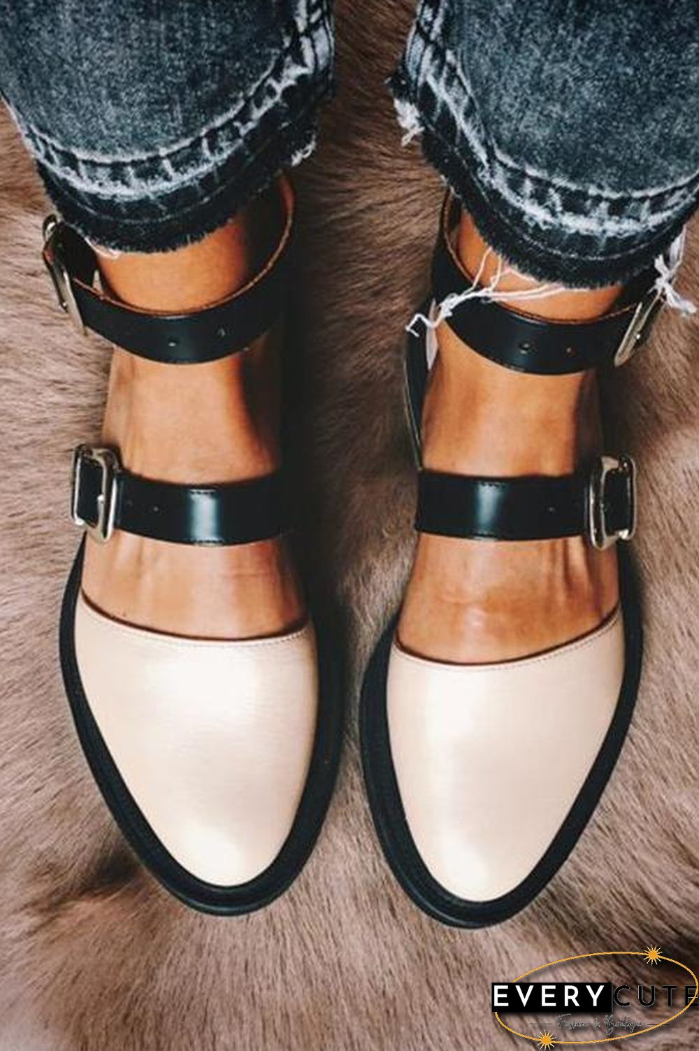 Buckle Color Block Sandals Flats
