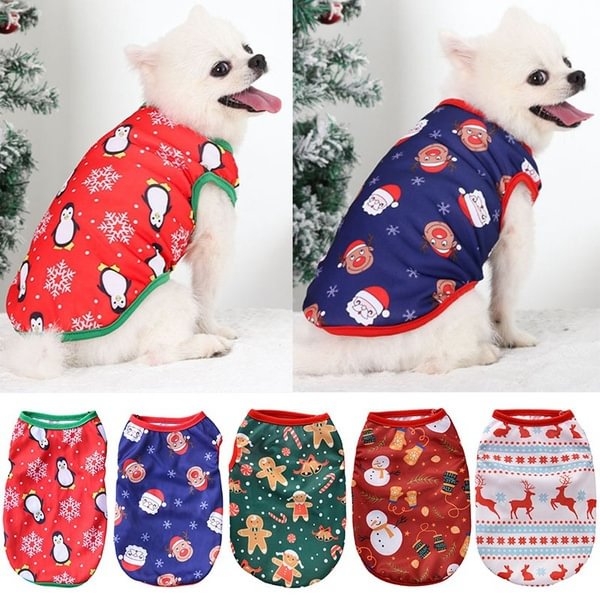 Christmas Pet Clothes Dog Vest Dog Shirt Printed Cat Clothes Dog Christmas Costumes - Shop Trendy Women's Fashion | TeeYours
