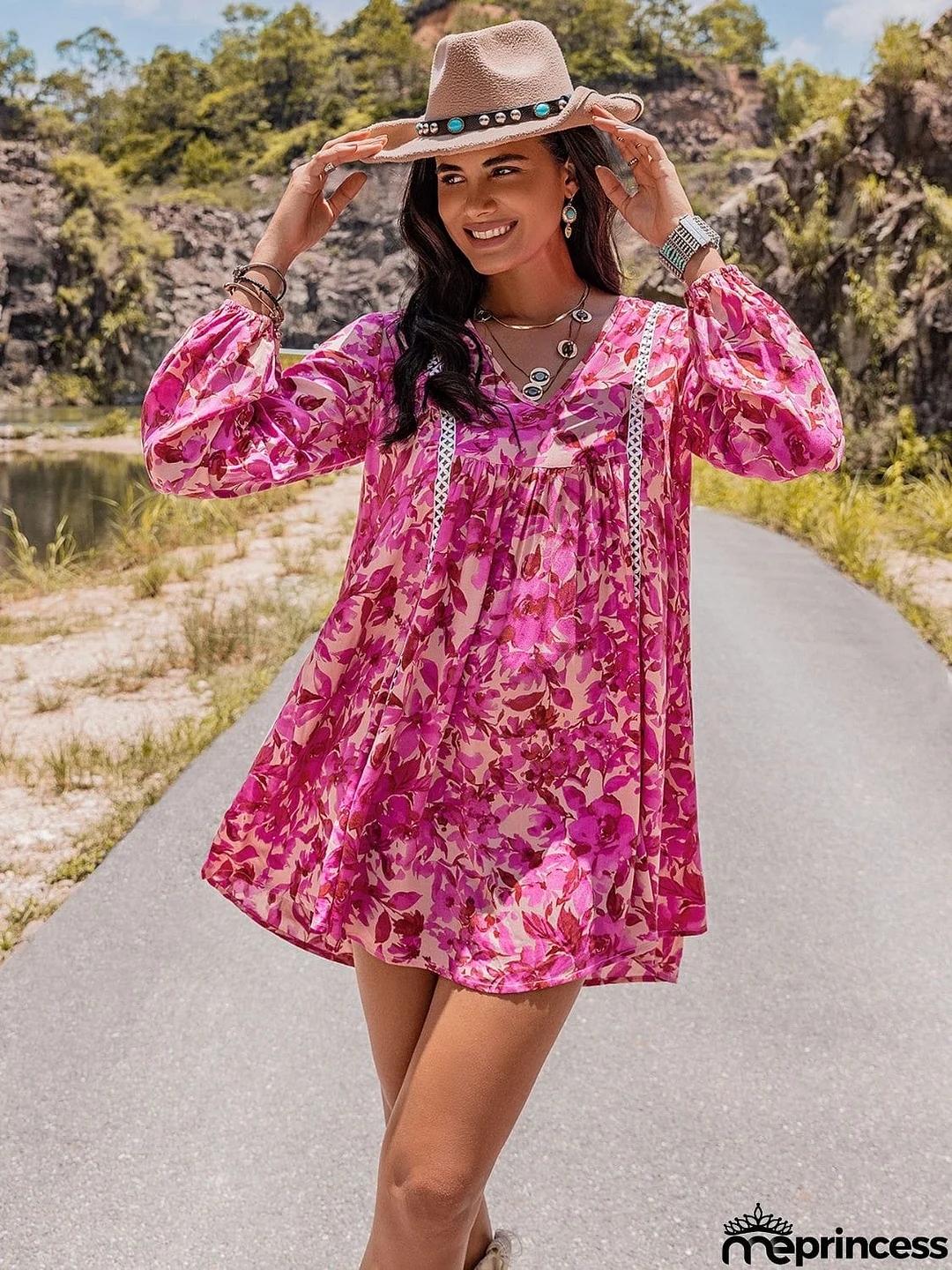 Long Sleeve V-Neck Mini Dress