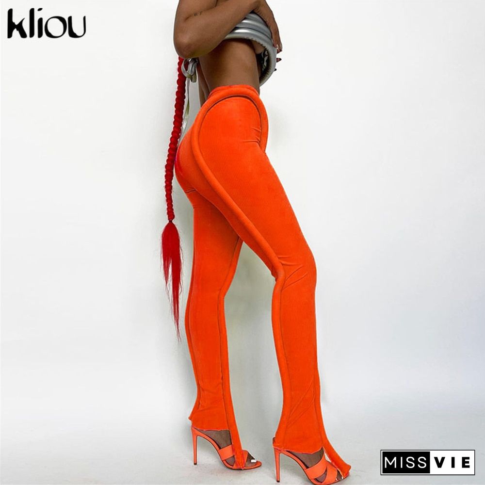 Kliou Solid Splicing Long Pants Women Summer Sexy Medium Waist Skinny Hipster Punk Street Midnight Style Streetwear Trousers