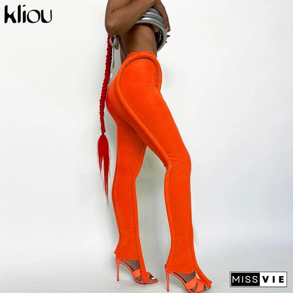 Kliou Solid Splicing Long Pants Women Summer Sexy Medium Waist Skinny Hipster Punk Street Midnight Style Streetwear Trousers