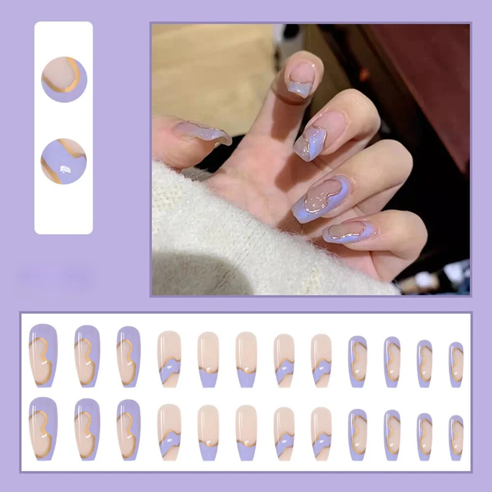 Press On Nails Light Purple Irregular Color False Nails Detachable Wearable Ballerina Fake Nails Full Cover Nail Tips With Glue