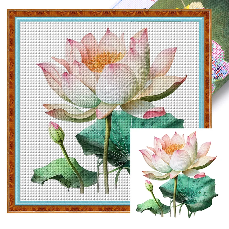 【Huacan Brand】Flower Lotus 11CT Stamped Cross Stitch 40*40CM