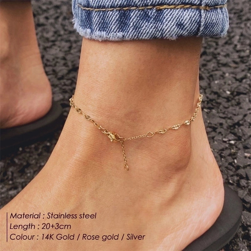 Korean Style Geometric Stainless Steel Plating Inlaid Gold 14K Gold Plated Women’S Anklet