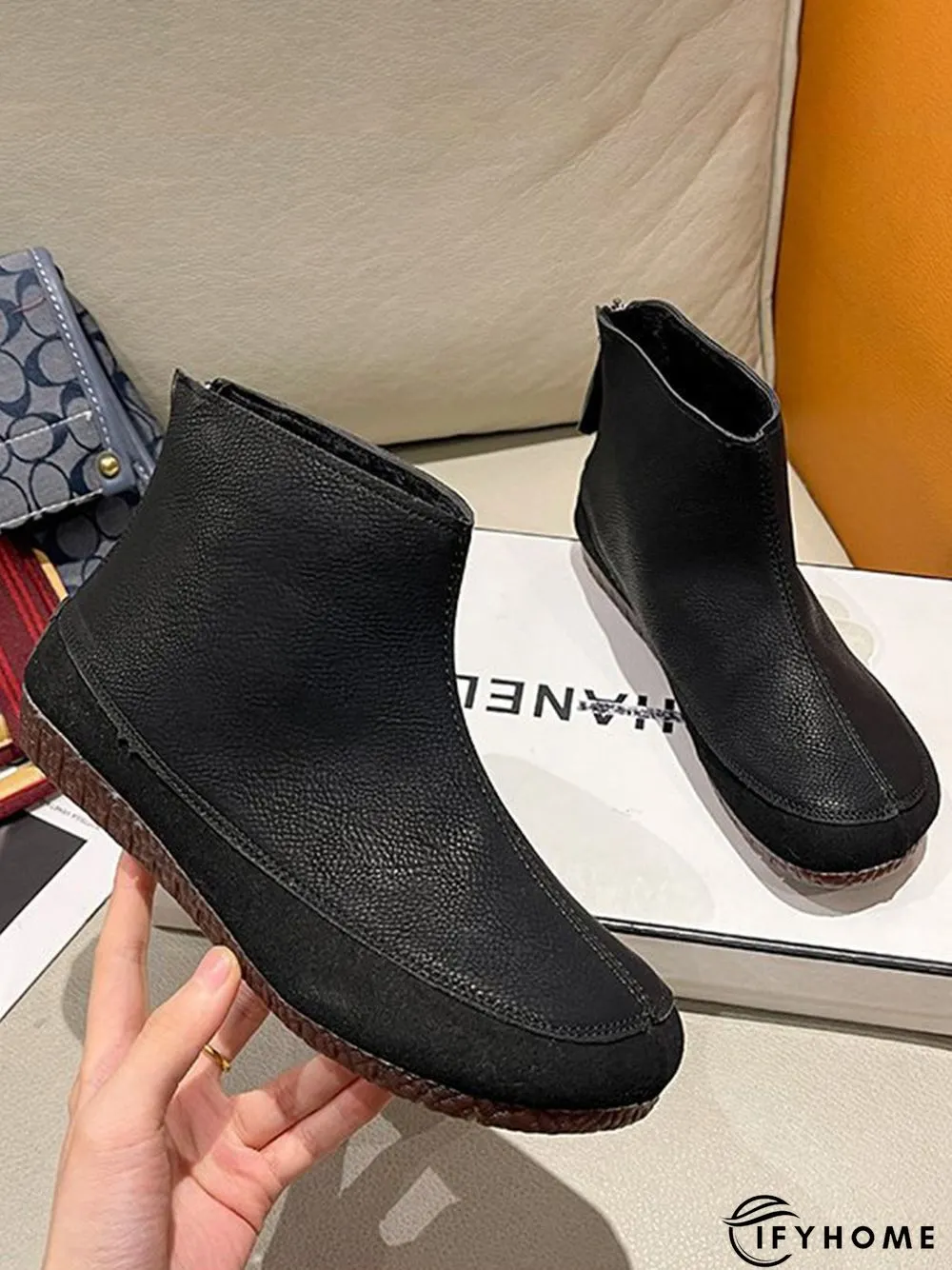 Vintage Plain Split Join Back Zip Boots | IFYHOME