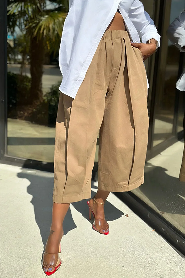 Plus Size Daily Khaki Pocket Wide Leg Pants[Pre-Order]
