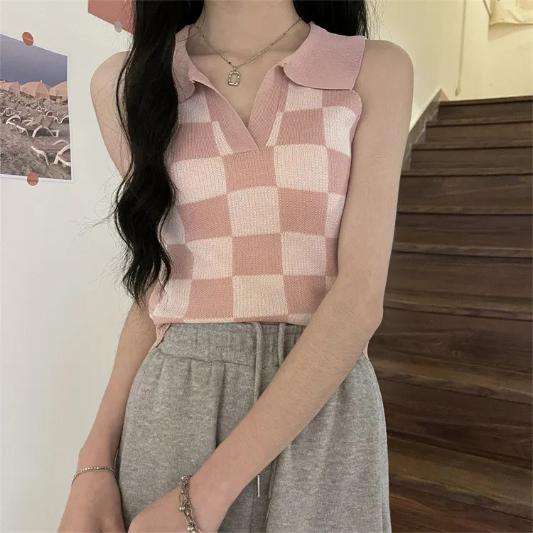 Uveng Uveng Lattice Collar Sling Vest Women Pure Babes Wear Design Sense Inside A Short Bottom Top