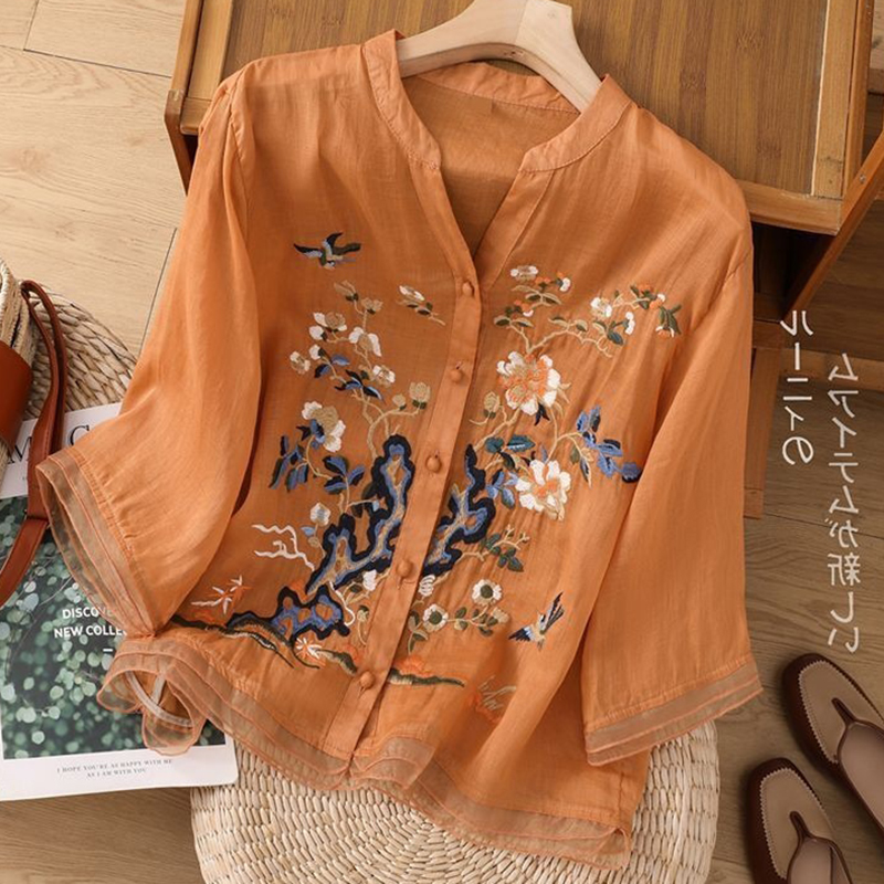 Comstylish Women's Casual Top With Floral Embroidery Shirt