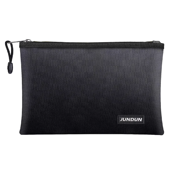 JUNDUN Waterproof and Fireproof Money Bag - Black (13.4 x 9.4 inch)