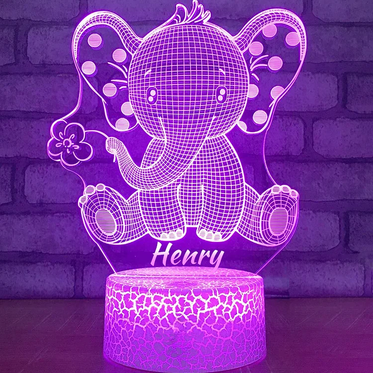 Personalized Elephant Night Light Custom Name Changeable Color Lamp