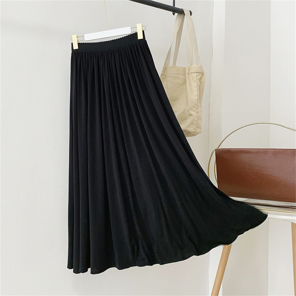 Cczzt 2025 Korean New Women Elegant Fashion Casual Solid Color Elastic High Waist Office A-line Skirt New Length 60/70/850/90/100cm