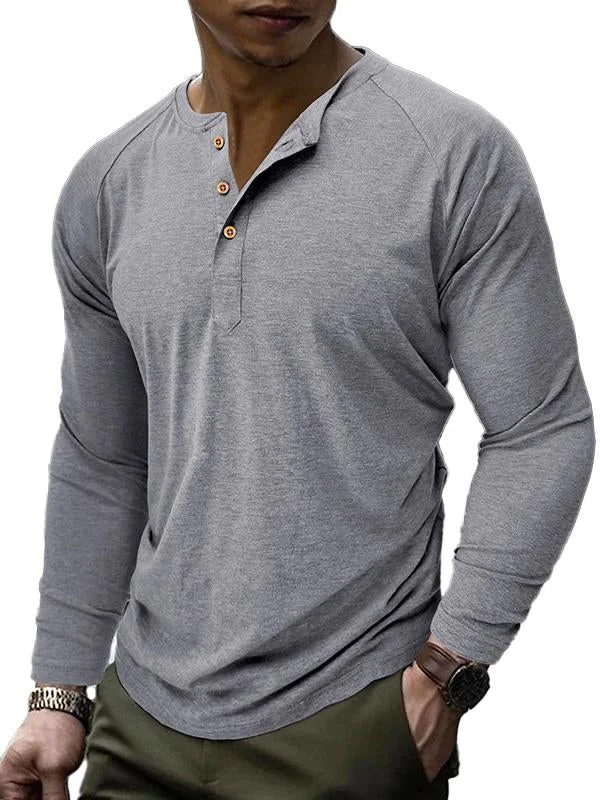 Men's buttoned bottoming long sleeve henley shirt