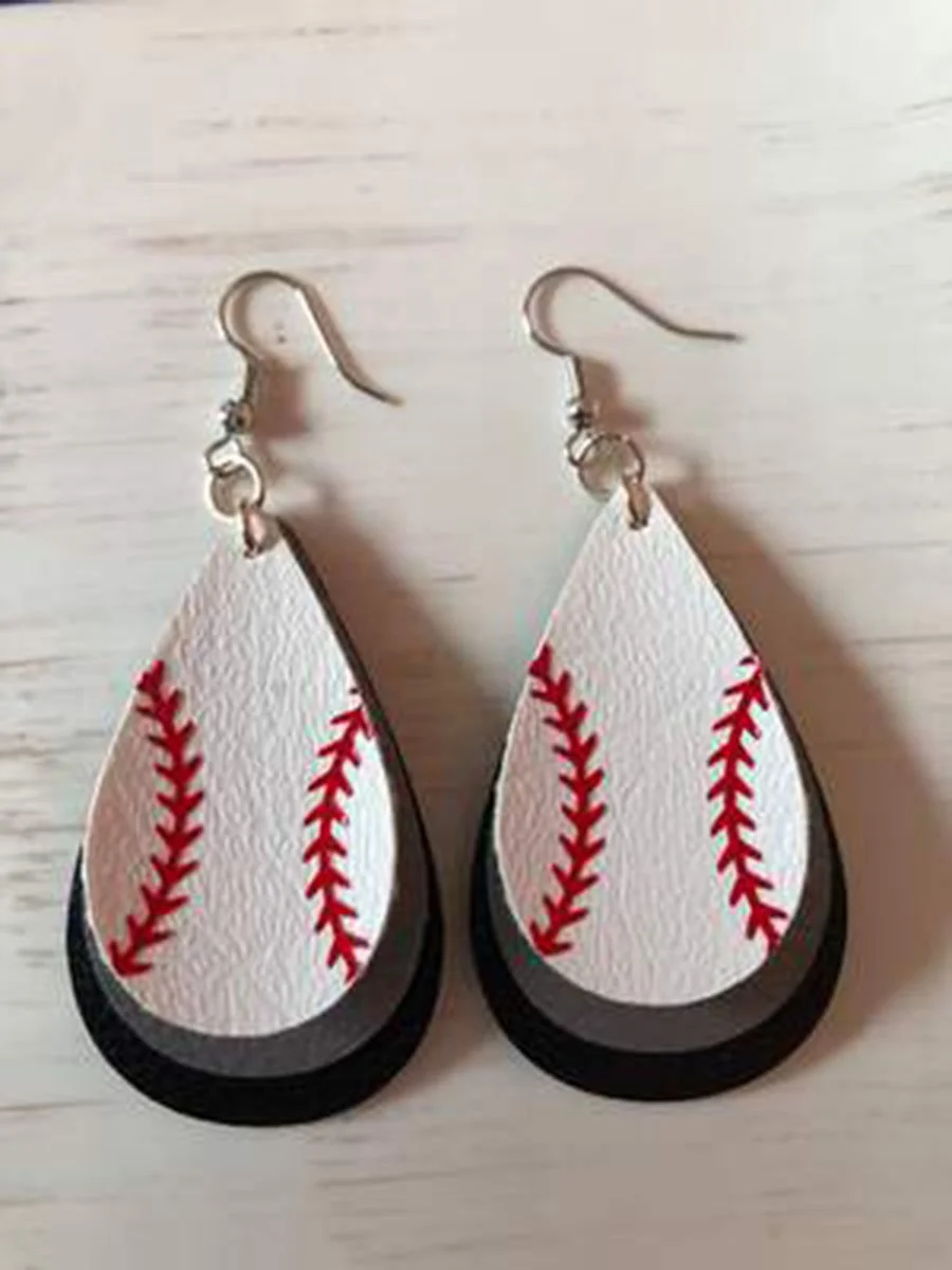 Faux Leather Layered Baseball Earrings