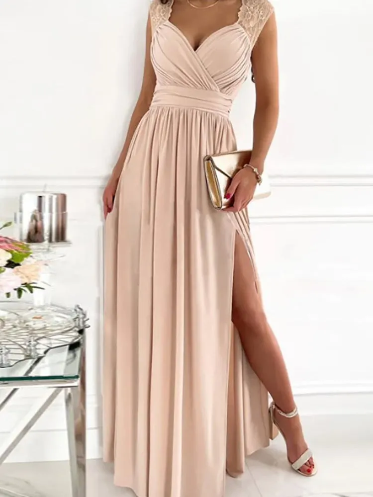 Women Sexy Hollow Out Sleeveless Party Dress Elegant Solid Color Women Split Dress Casual Female Long Dress Vestido 2021 Holiday