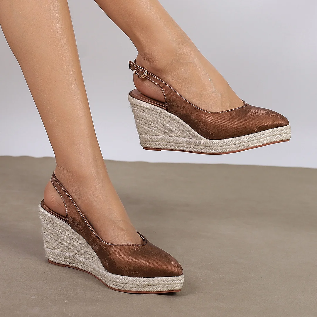 Wongn Wongn And Autumn Slope With Thick Bottom High With Pointed Shallow Head Slippers Straw Hemp Rope Bottom Women's Shoes