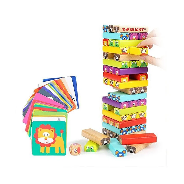 Colored Wooden Blocks Stacking Board - with 51 Pcs-Mayoulove