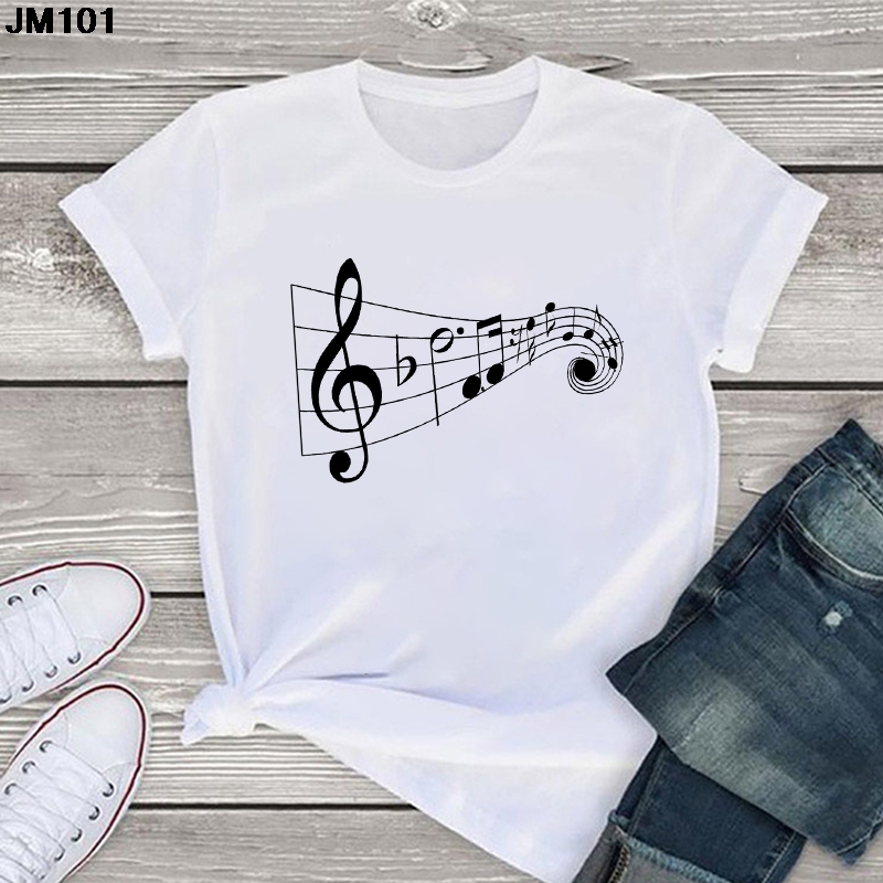 Cotton Tshirt New Summer Women's Harajuku Tshirt Love Music Printing Female T Shirt Casual Streetwear Short Sleeve Tops Ladies T-shirt t -shirt Tee