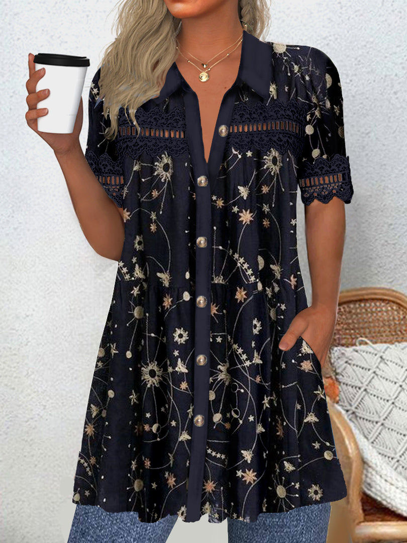 Women Long Sleeve V-neck Graphic Floral Printed Top